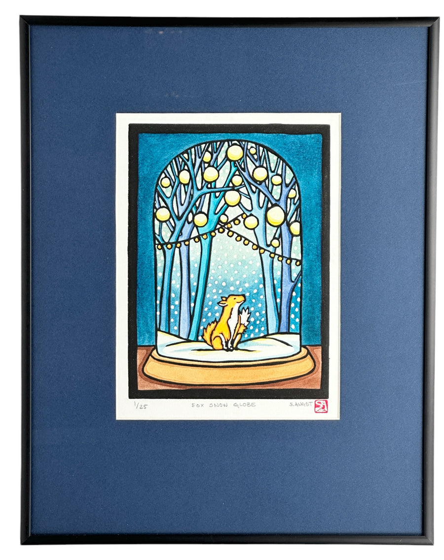 Fox Snow Globe - Original Linocut