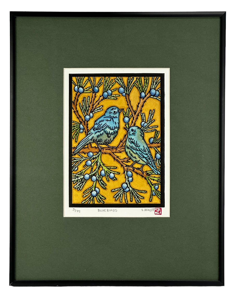 Bluebirds - Original Linocut