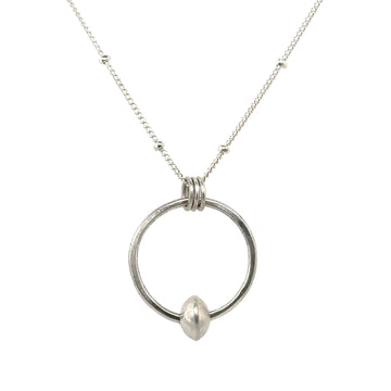 Necklace - Silver Circle with Silver Bead