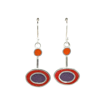 Earrings - Resin - Red, Purple and Orange Ovals