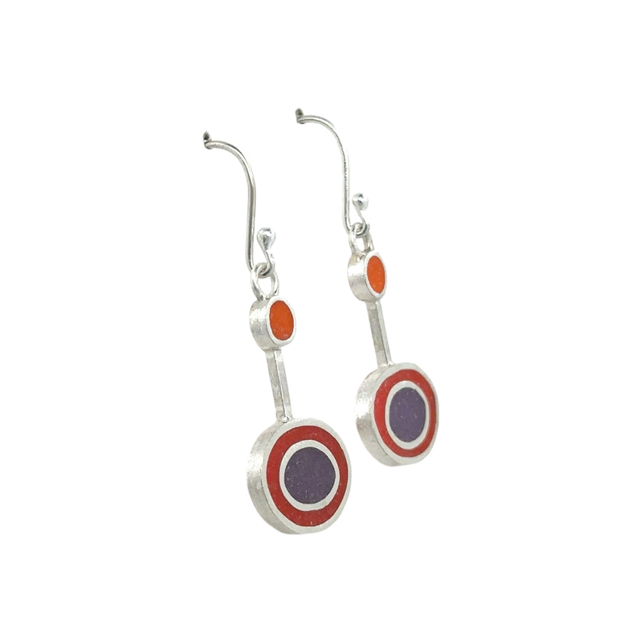 Earrings - Resin - Red, Purple and Orange Ovals