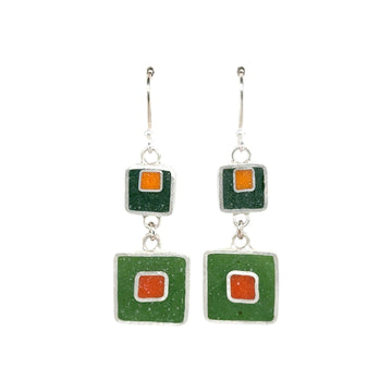 Earrings - Resin - Green, Orange and Marigold Squares