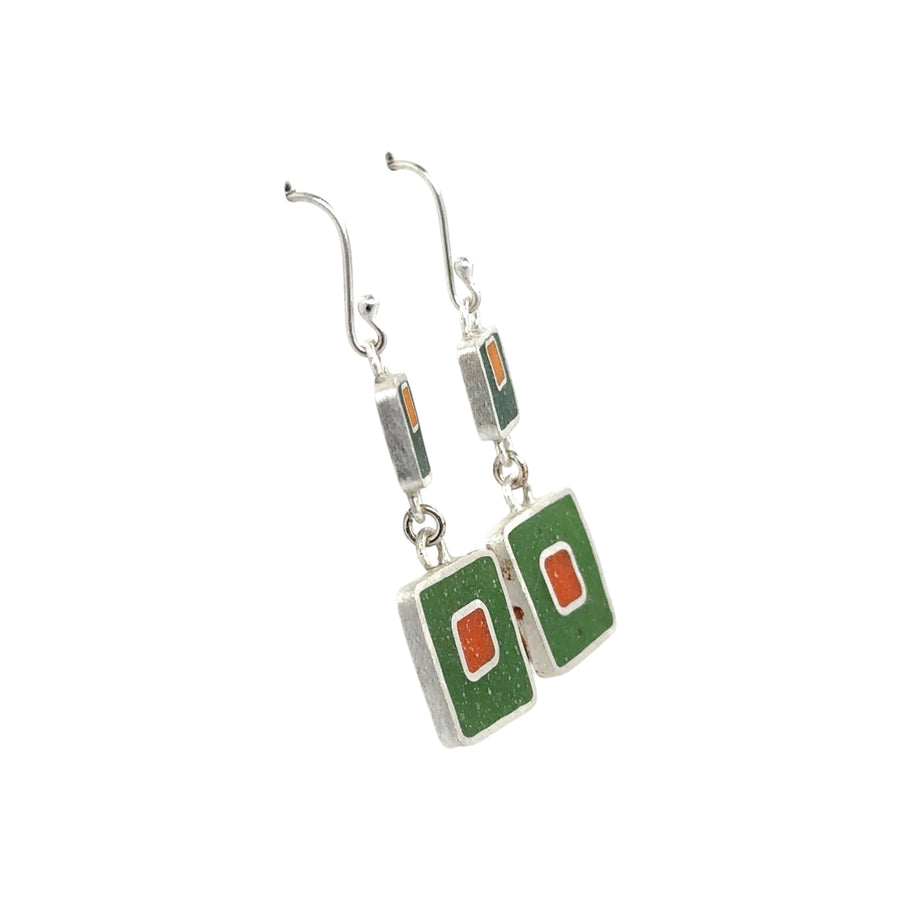 Earrings - Resin - Green, Orange and Marigold Squares