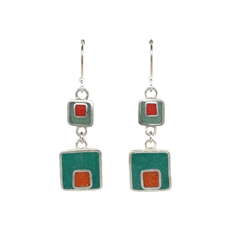 Earrings - Resin - Teal and Orange Squares