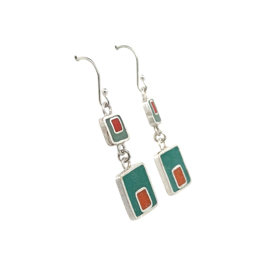 Earrings - Resin - Teal and Orange Squares