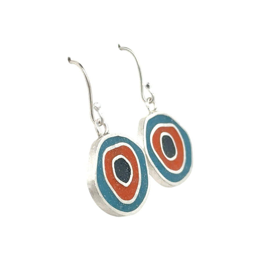 Earrings - Resin - Teal, Orange and Charcoal