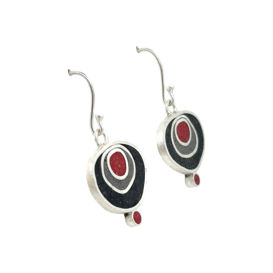 Earrings - Resin - Black, Grey and Red