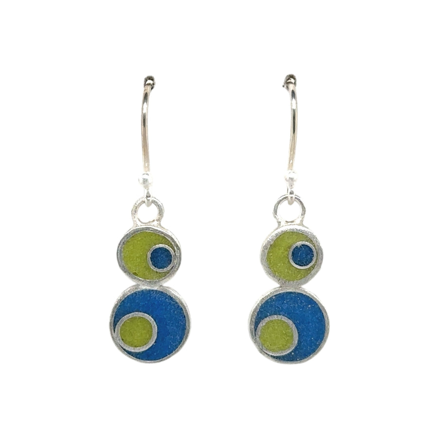 Earrings - Resin - Green and Blue Circles