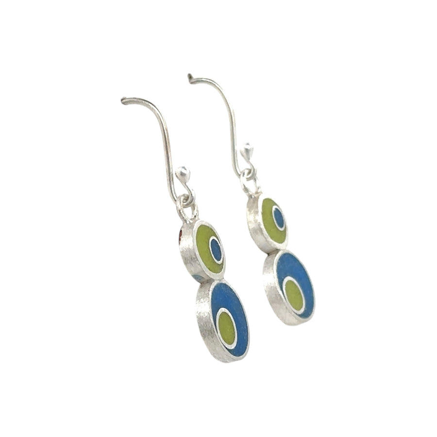 Earrings - Resin - Green and Blue Circles