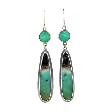 Earrings - Opalized Wood Fossil and Chrysoprase