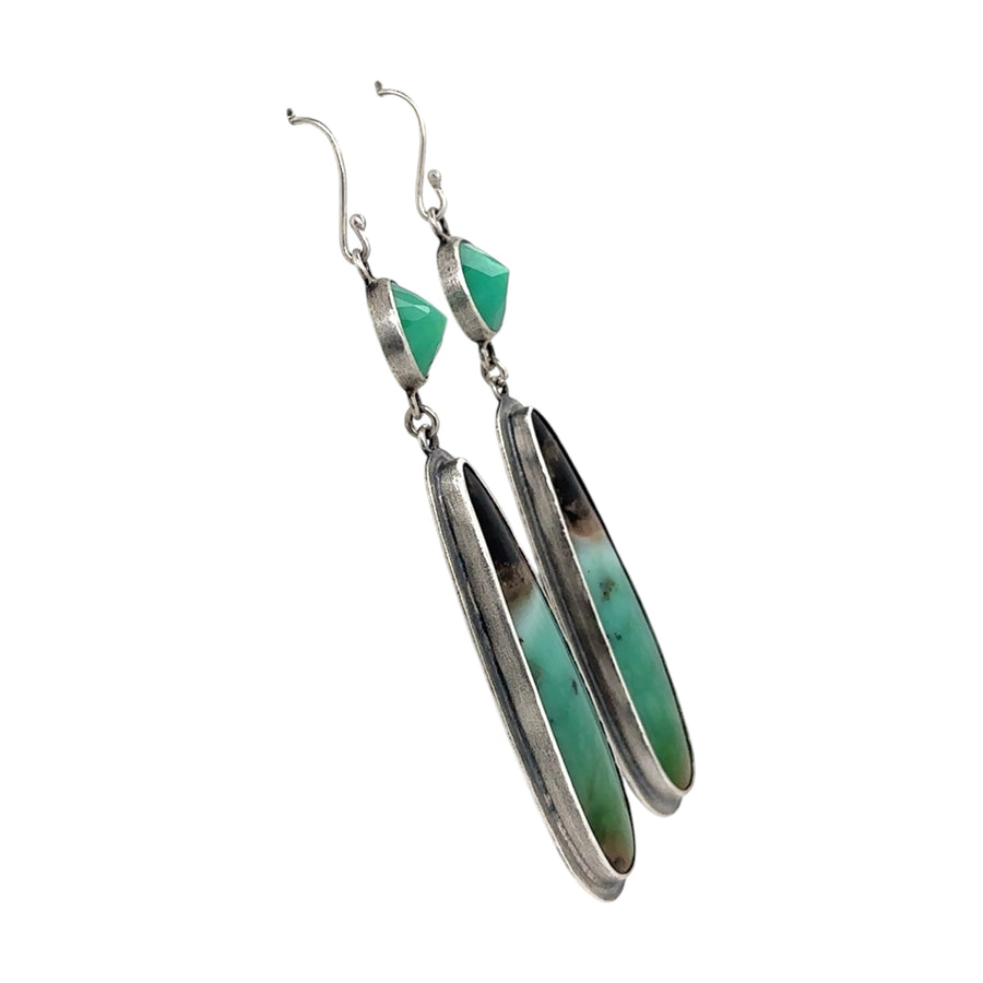 Earrings - Opalized Wood Fossil and Chrysoprase