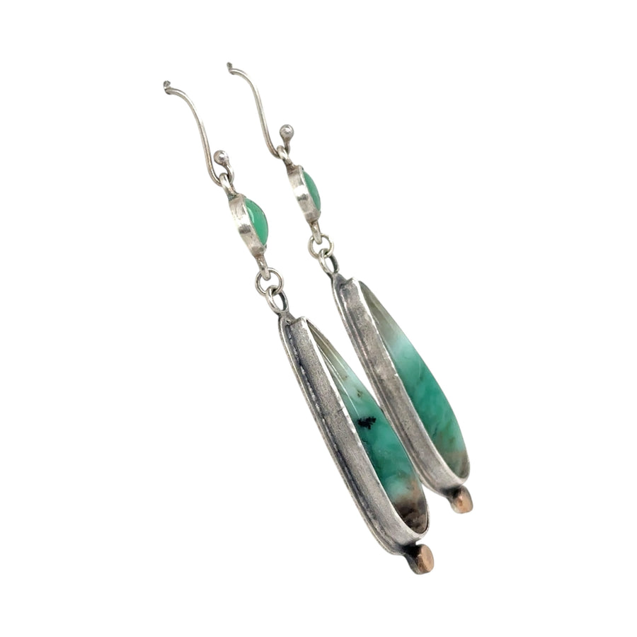 Earrings - Opalized Wood Fossil and Opal