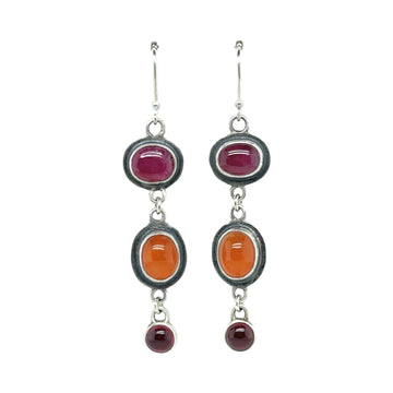 Earrings - Ruby, Chalcedony and Tourmaline Drops