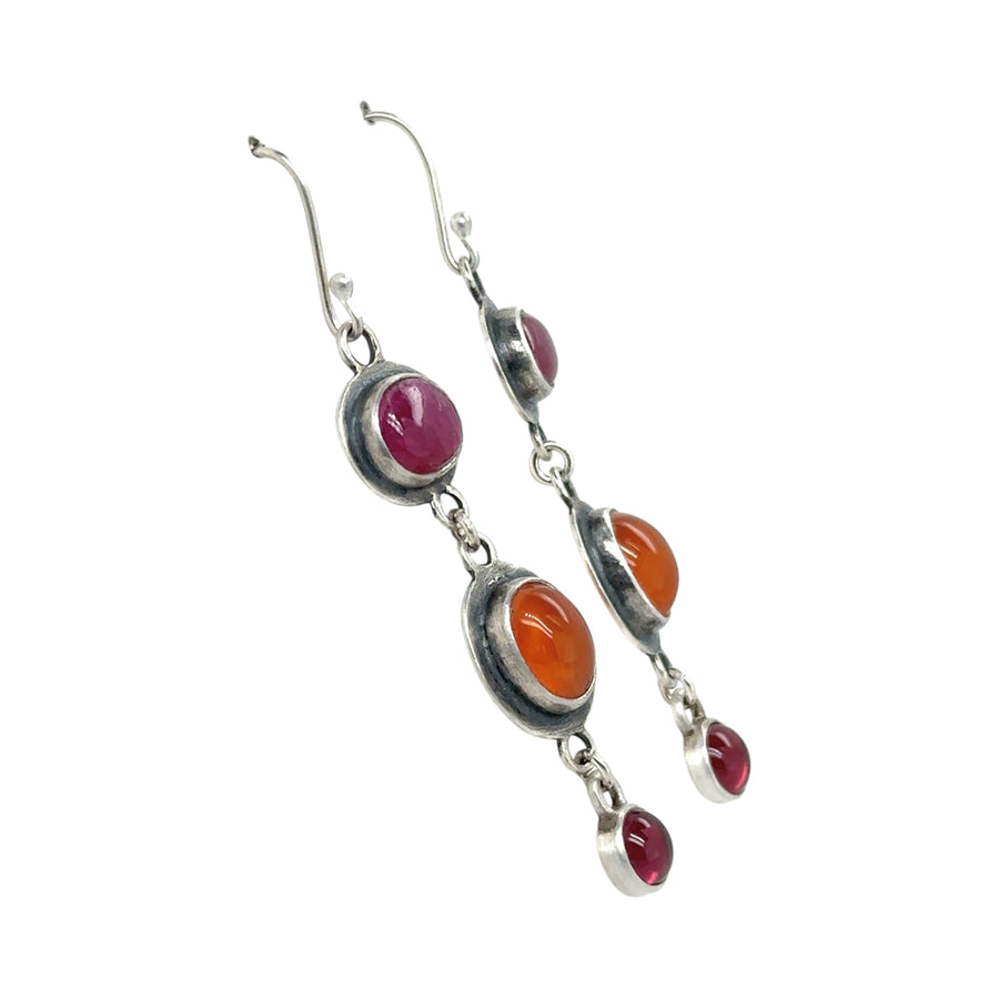 Earrings - Ruby, Chalcedony and Tourmaline Drops