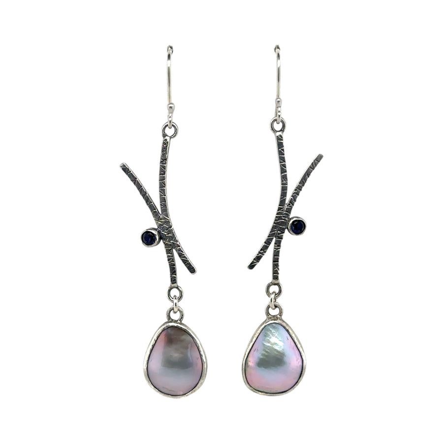 Earrings - Mabe Pearl and Tanzanite