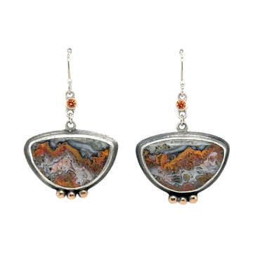 Earrings - Lava Flow Jasper, Spessartite Garnet and Brass