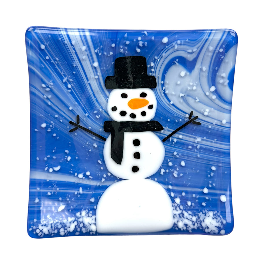 Snowman Plate - Dark Green Glitter Hat/Scarf