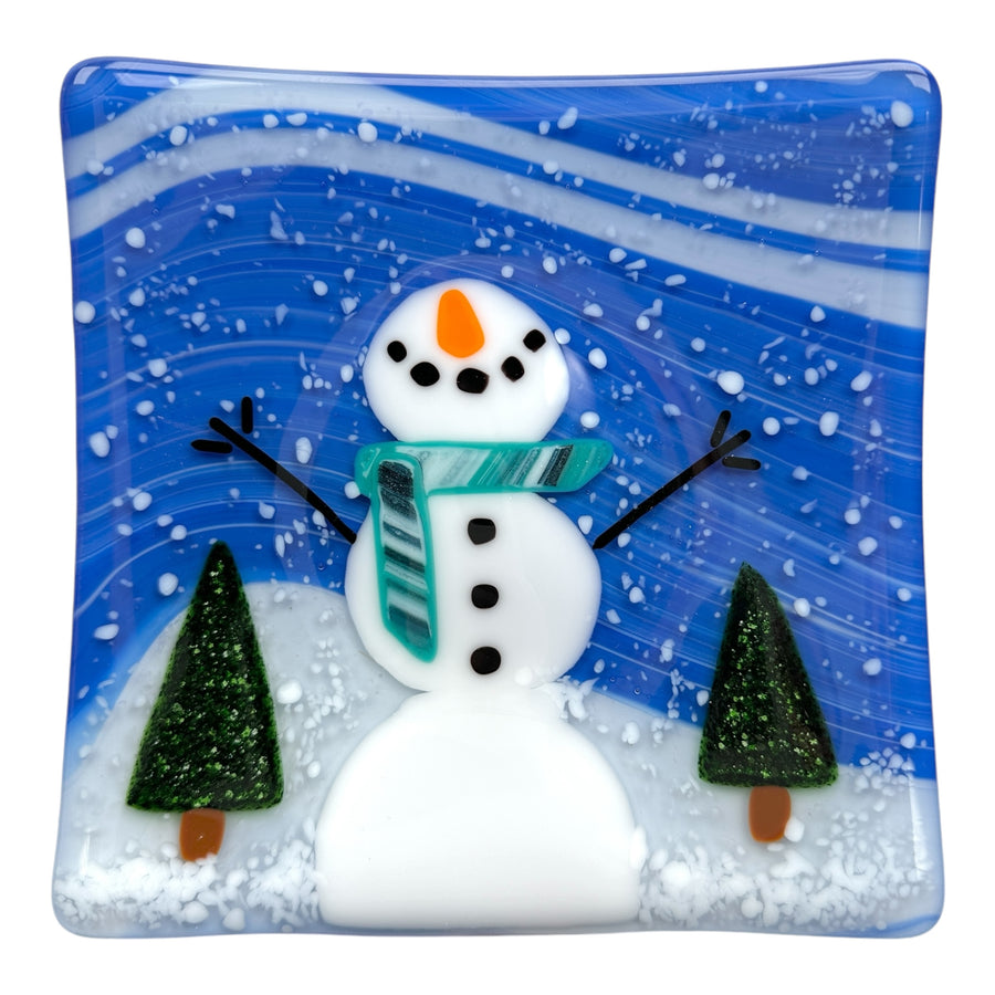 Snowman Plate - Turquoise Scarf with Trees