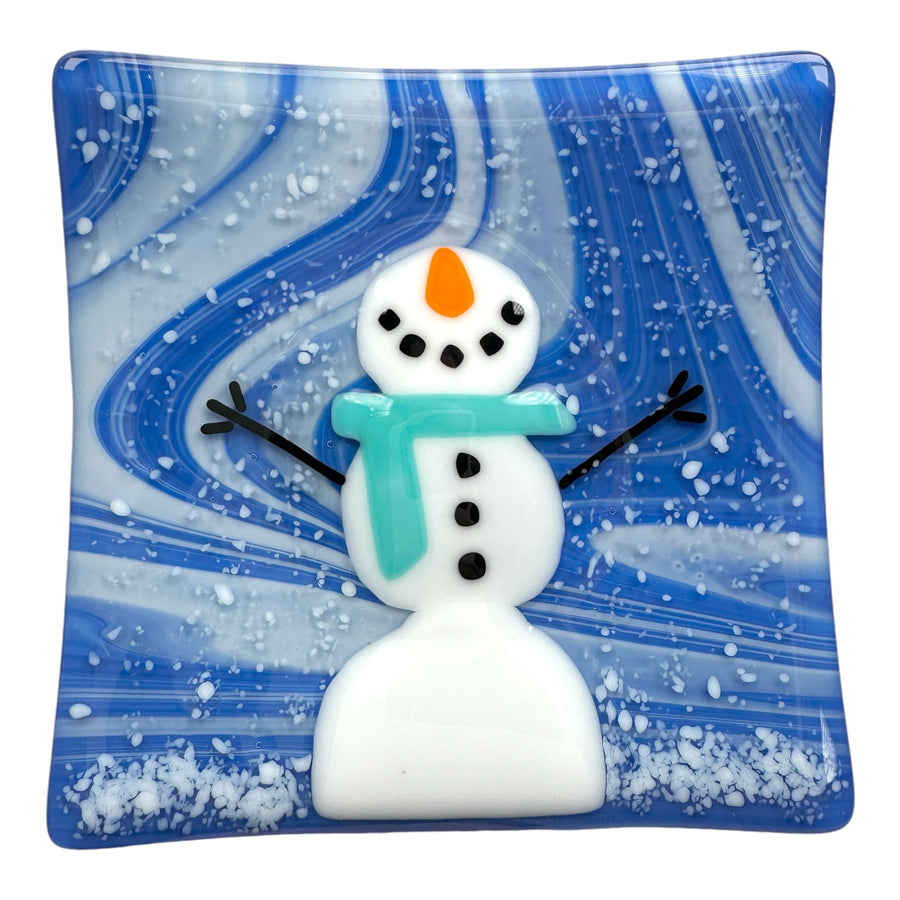 Snowman Plate - Medium Blue Scarf