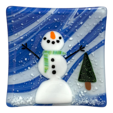 Snowman Plate - Green Scarf with Green Glitter Tree