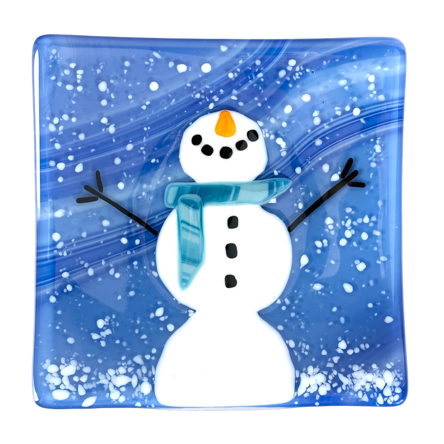 Snowman Plate - Medium Blue Scarf