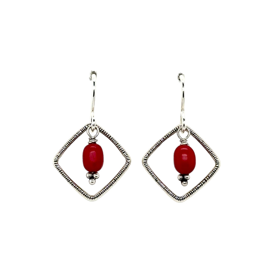 Earrings - Squares with Dyed Red Coral