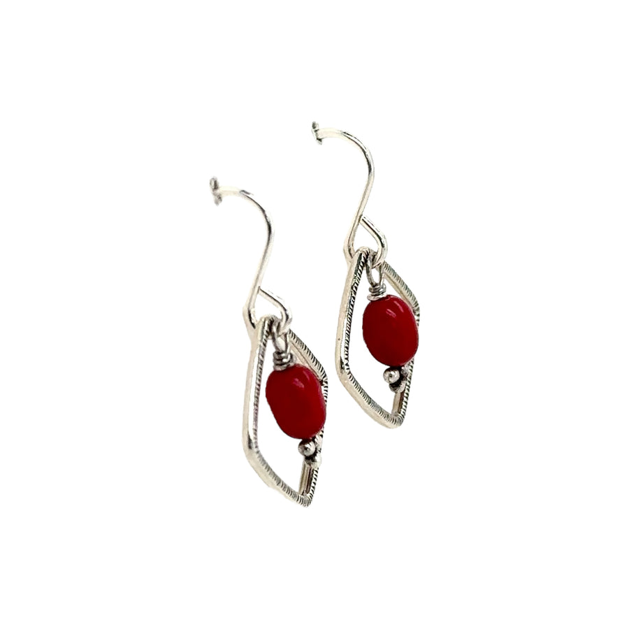 Earrings - Squares with Dyed Red Coral