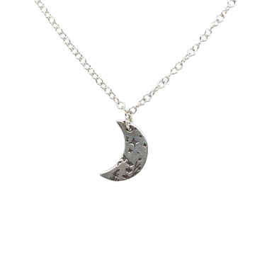 Necklace - Hand Cut Moon with Wildflowers & Stars