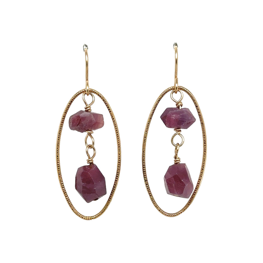 Earrings - Ovals with Ruby Center