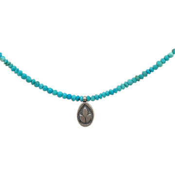 Necklace - Matte Blue Turquoise Saucers with India Leaf Pendant