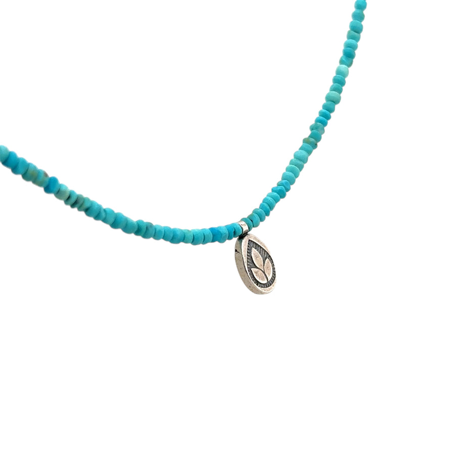 Necklace - Matte Blue Turquoise Saucers with India Leaf Pendant