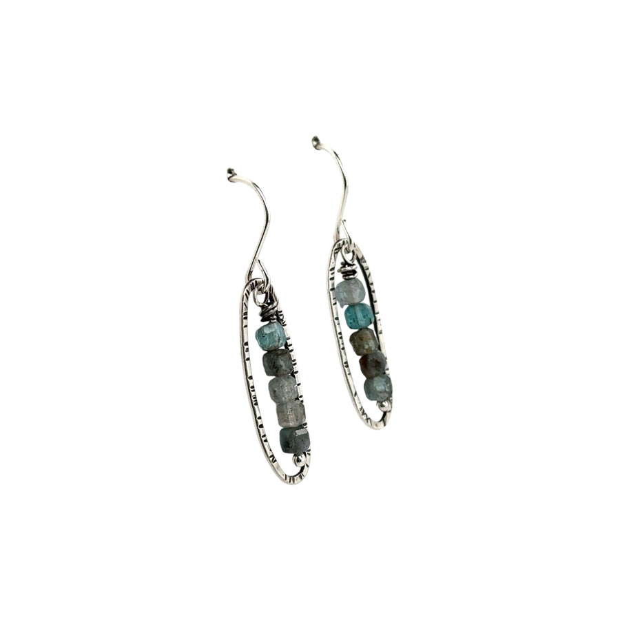 Earrings - Stamped Ovals with Apatite