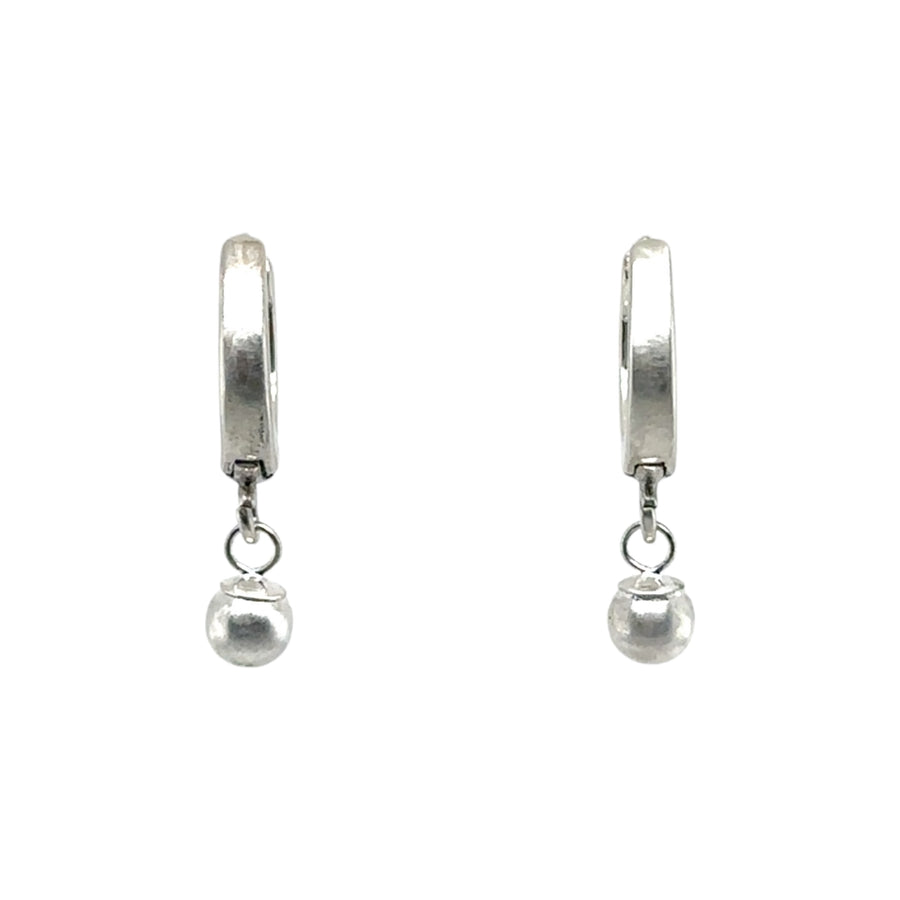 Earrings - Huggie Hoops with Silver Balls