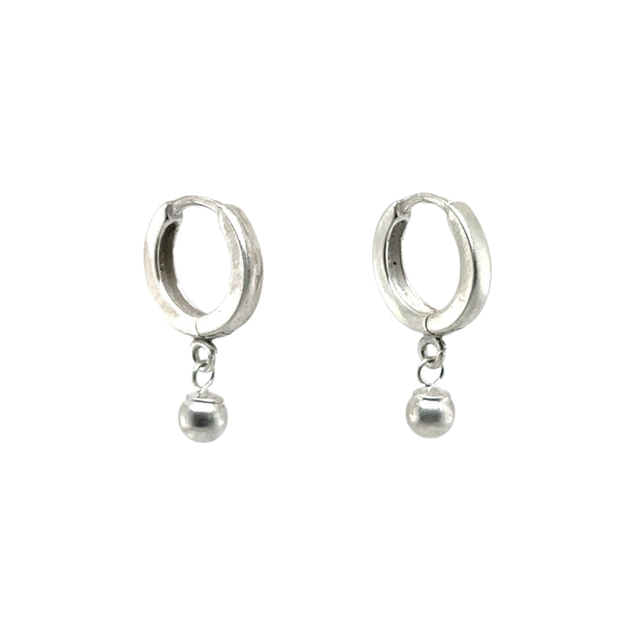 Earrings - Huggie Hoops with Silver Balls