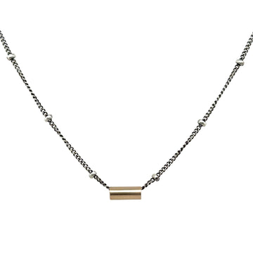 Necklace - 14K Tube on Oxidized Satellite Chain