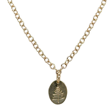 Necklace - Hand Stamped Small Gold Fill Oval with Fern Pine