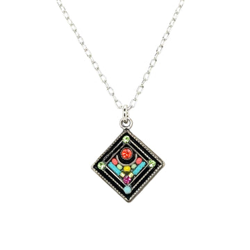 Necklace - Architectural Diamond Shape Pendant Multicolor