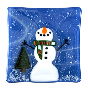 Snowman Plate - Green/Brown Scarf with Tree