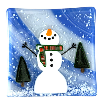 Snowman Plate - Green/Brown Scarf with Trees