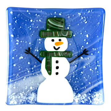 Snowman Plate - Green/Brown Hat/Scarf