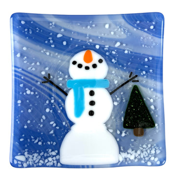 Snowman Plate - Turquoise Scarf with Tree