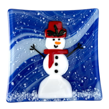 Snowman Plate - Red/Dark Green Glitter Hat with Red Scarf