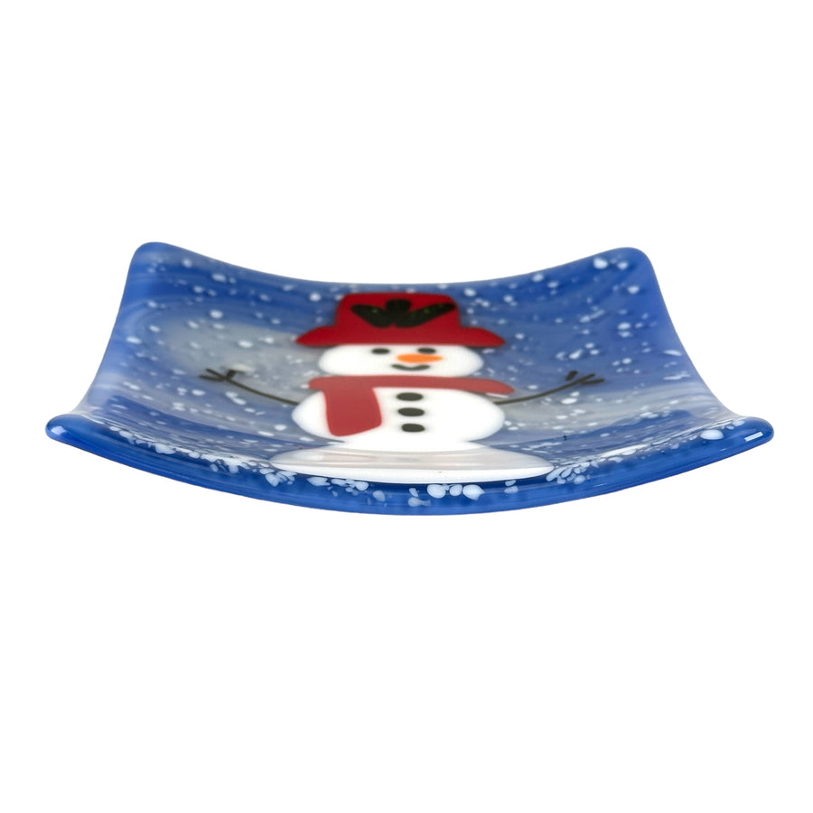 Snowman Plate - Red/Dark Green Glitter Hat with Red Scarf