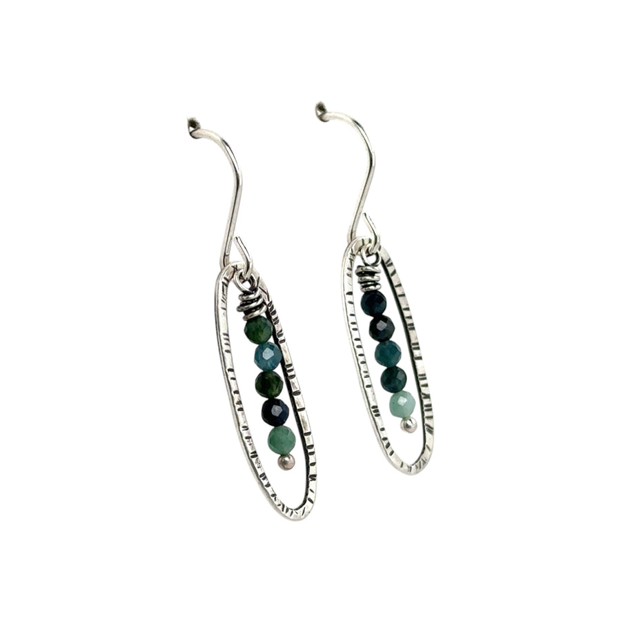 Earrings - Silver Ovals with Blue Tourmaline