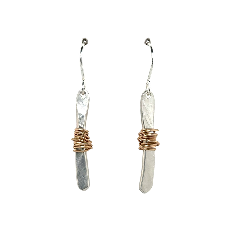 Earrings - Silver Twigs Wrapped with 14K Gold Fill