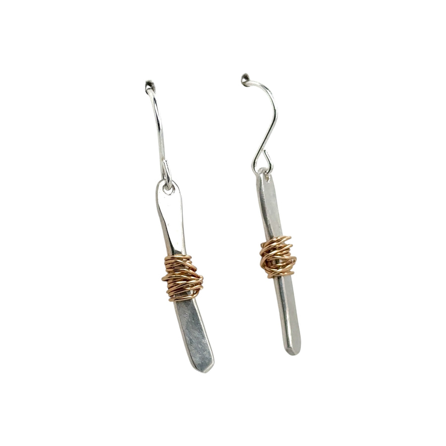 Earrings - Silver Twigs Wrapped with 14K Gold Fill