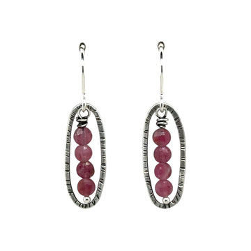 Earrings - Silver Ovals with Pink Tourmaline