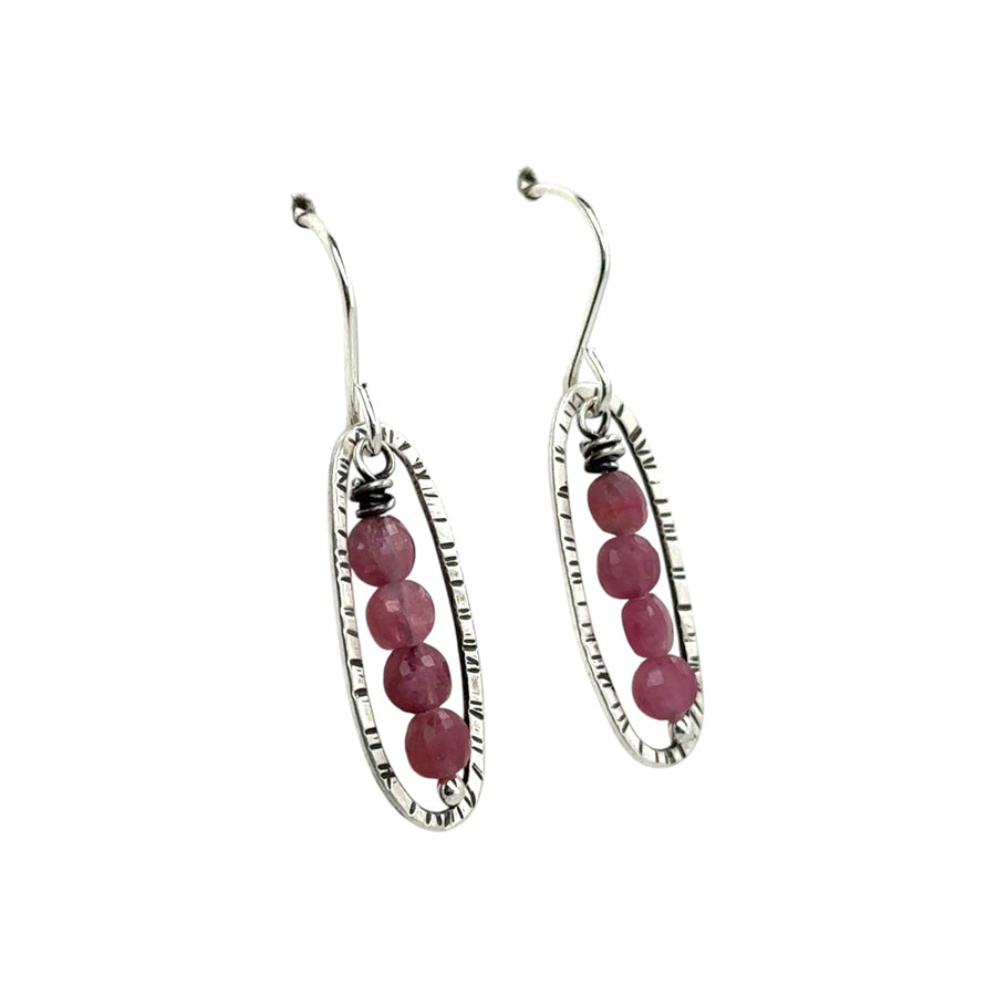 Earrings - Silver Ovals with Pink Tourmaline