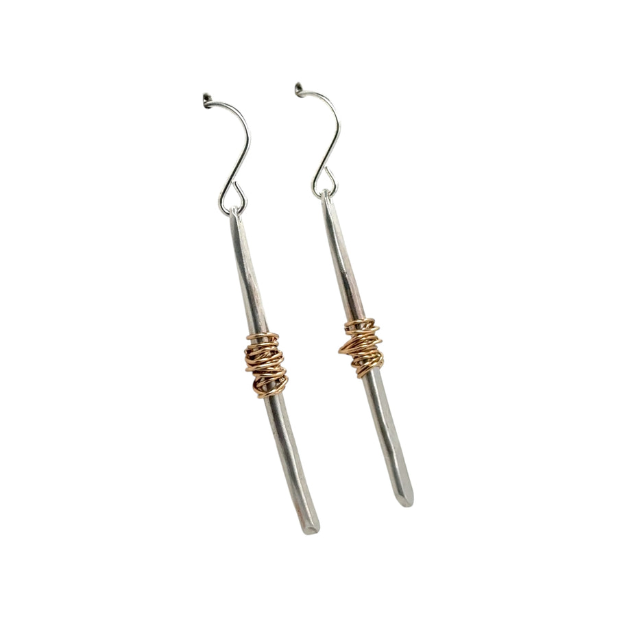 Earrings - Silver Twigs Wrapped with 14K Gold Fill