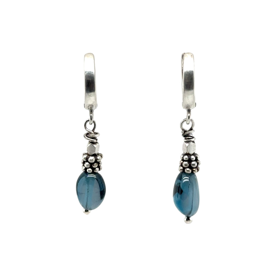 Earrings - Huggie Hoops with London Blue Topaz